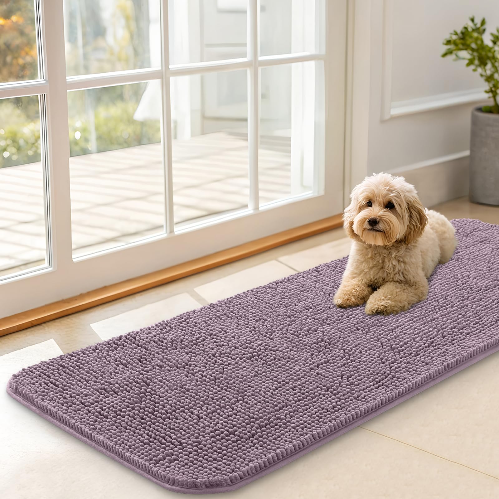 OLANLY Dog Door Mat for Muddy Paws 47x17, Super Absorbent Chenille Mud Mat