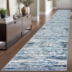Lansny Modern Abstract Runner Rug 2.6x16, Grey Blue White Washable Long Kitchen Runner Non-Slip Soft Hallway Rug Runner Thin Print Faux Wool Carpet for Entryway Bedroom Laundry Room Indoor Home Decor