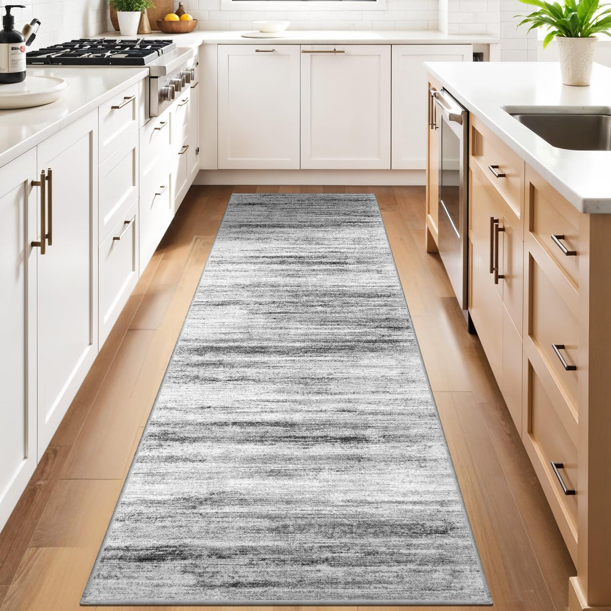 3x10 Washable Runner Rug for Family: Easy-to-Clean Runners for Hallway Entryway Bedroom - Stain and Water Resistant Rugs with Non-Slip Backing - Soft Low-Pile Carpet 10ft Beige Grey