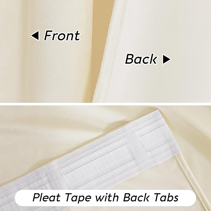 RYB HOME Cream Velvet Curtains 96 inches for Bedroom Living Room