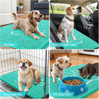 OLANLY Dog Door Mat for Muddy Paws 40x32, Paw Print Design, Absorbs Moisture and Dirt, Absorbent Non-Slip Washable Doormat, Quick Dry Chenille Mud Mat for Dogs, Entry Indoor Entryway Carpet, Teal