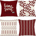 YCOLL Christmas Pillow Covers 16x16 Set of 4, Modern Sofa Throw Pillow Cover for Christmas Decor, Decorative Outdoor Linen Fabric Pillow Case for Couch Bed Car, Wine Red