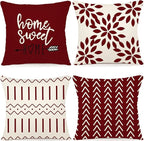 YCOLL Christmas Pillow Covers 16x16 Set of 4, Modern Sofa Throw Pillow Cover for Christmas Decor, Decorative Outdoor Linen Fabric Pillow Case for Couch Bed Car, Wine Red