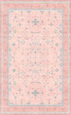 Hazo Haus Pink and Blue Washable 5x8 Living Room Rugs, Boho Aethestic Oushak Vintage Area Rug for Bedroom Girls Kids Playroom Nursery Room, Non-Slip Rubber Backing Stain Resistant