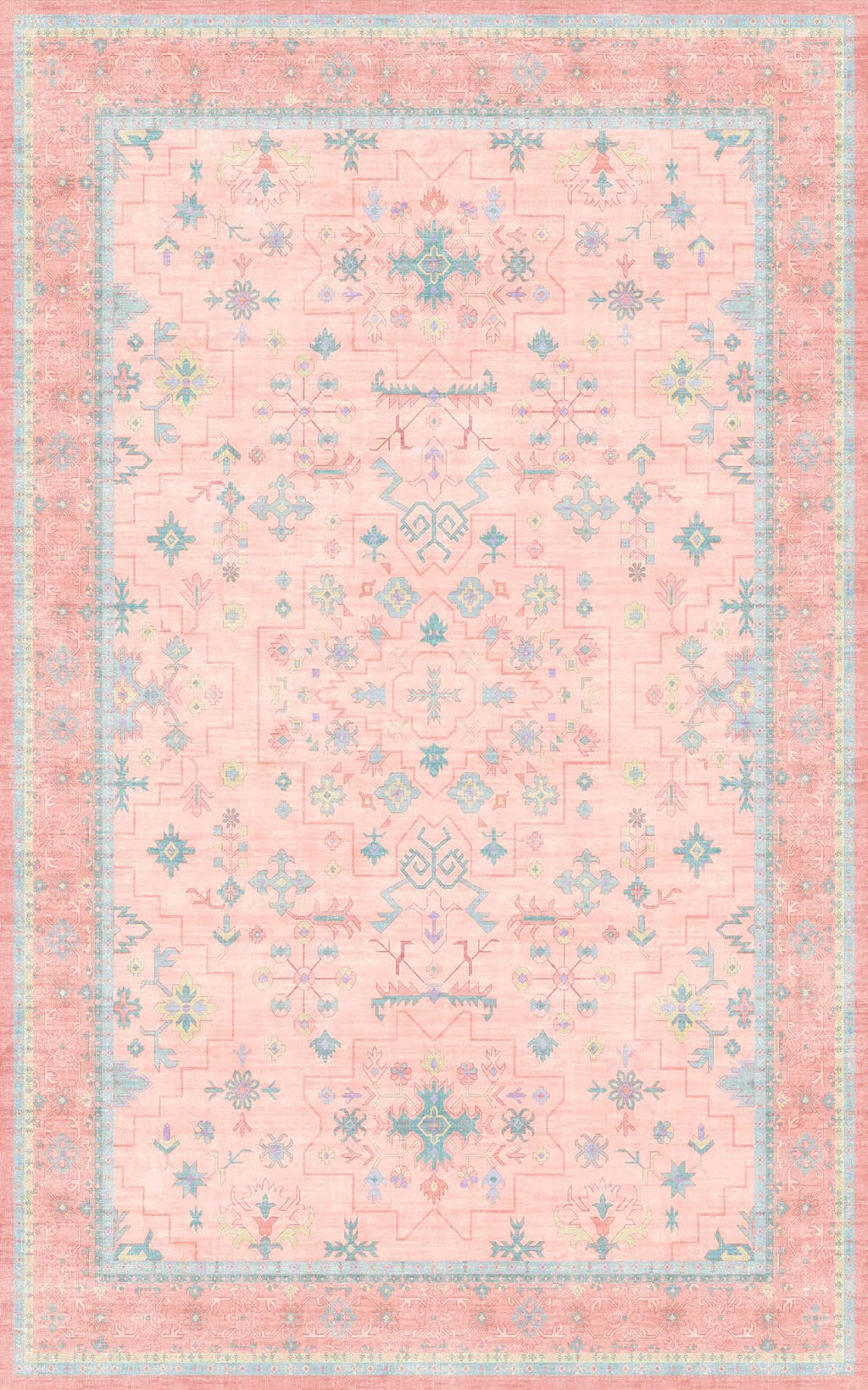 Hazo Haus Pink and Blue Washable 5x8 Living Room Rugs, Boho Aethestic Oushak Vintage Area Rug for Bedroom Girls Kids Playroom Nursery Room, Non-Slip Rubber Backing Stain Resistant