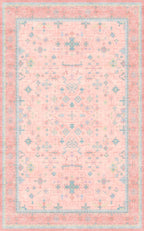 Hazo Haus Pink and Blue Washable 5x8 Living Room Rugs, Boho Aethestic Oushak Vintage Area Rug for Bedroom Girls Kids Playroom Nursery Room, Non-Slip Rubber Backing Stain Resistant