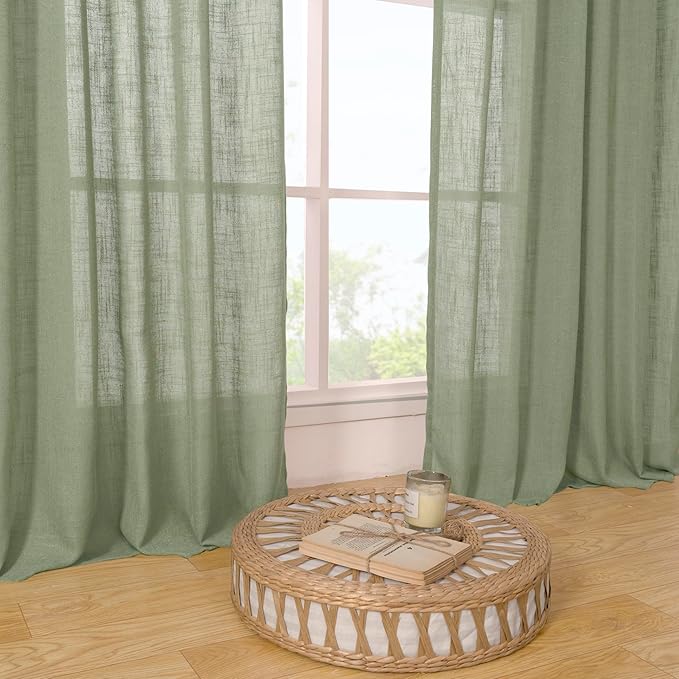 LAMIT Short Linen Window Curtains 30 Inches Long 2 Panels 34 x 30 Inch