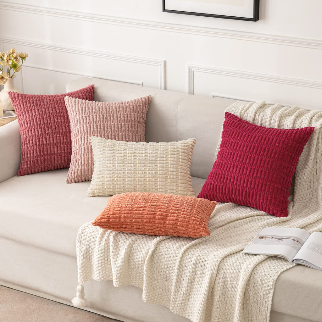 MIULEE Corduroy Decorative Throw Pillow Covers 18x18 Crimson Pack of 2
