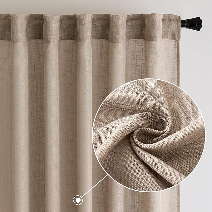 MIULEE Taupe Linen Curtains 72 Inch Length for Bedroom Living Room, Soft Thick Linen Textured Window Drapes Semi Sheer Light Filtering Back Tab Rod Pocket Burlap Look Farmhouse Country Decor, 2 Panels