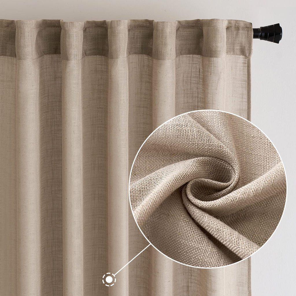 MIULEE Taupe Linen Curtains 52x84 Inch Length for Bedroom and Living Room