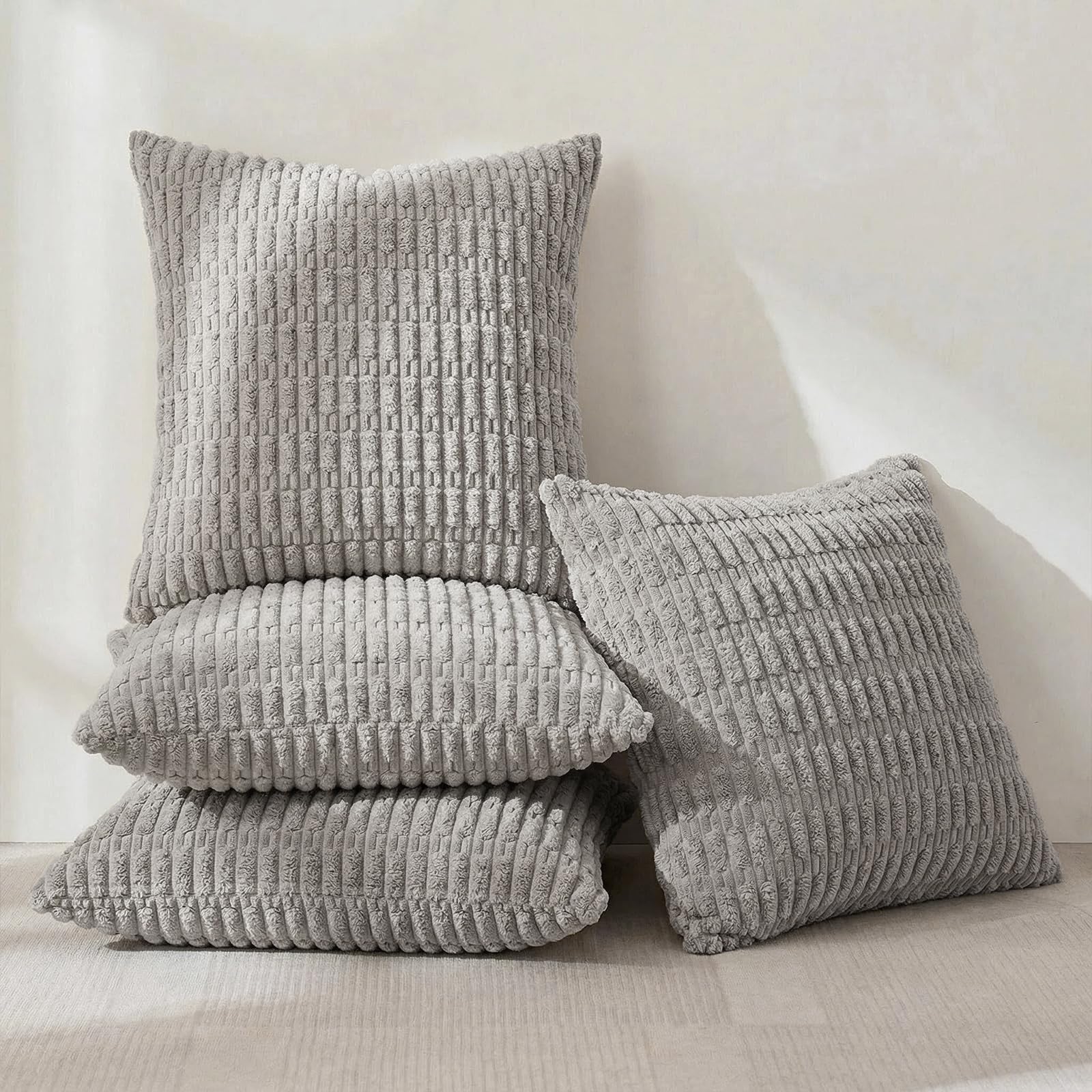 Fancy Homi 4 Packs Decorative Throw Pillow Covers for Living Room Couch Bed, Modern Farmhouse Boho Home Décor Accent Cushion Case, 22" x 22", Gray