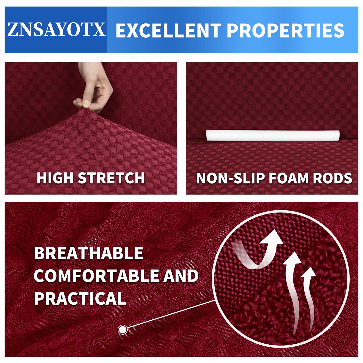 ZNSAYOTX 1 Piece Jacquard Chair Slipcovers for Living Room High Stretch Chair Covers with Arms Anti Slip Pets Friendly Couch Sofa Armchair Cover Furniture Protector (Chair, Wine Red)