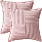 MIULEE Spring Decorative Throw Pillow Covers for Couch Bed Livingroom 16x16 Inch Set of 2 Pink Boho Accent Throw Pllows Broadside Striped Patchwork Soft Corduroy Pillowcases Valentine Decor