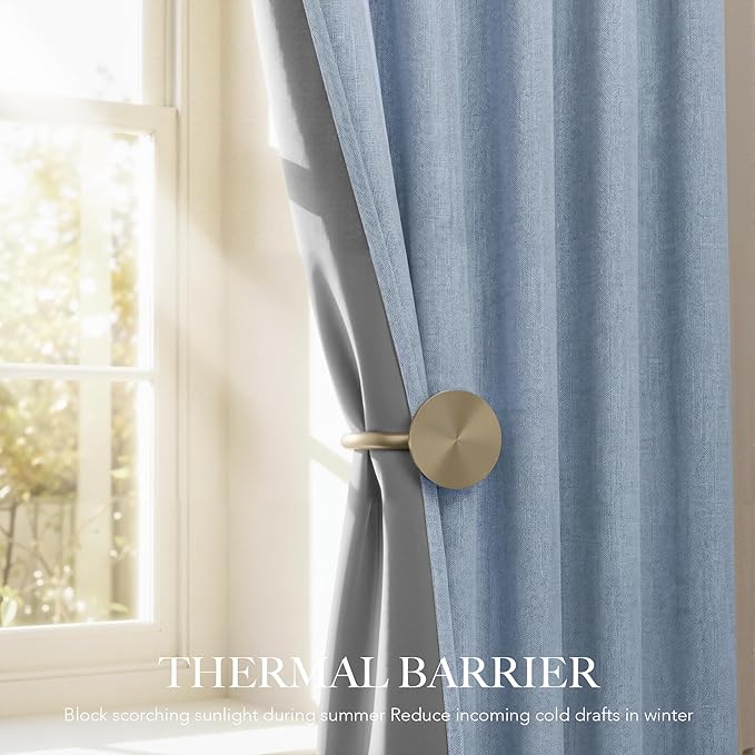 RYB HOME Smoky Blue 100% Blackout Curtains for Bedroom Office 84 Inch Long