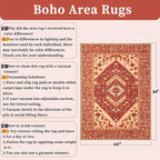 SERISSA 5x7 Boho Area Rug, Washable Non-Slip Rugs for Living Room, Large Red Rug Ultra Soft Vintage Oriental Print Distressed Carpet for Bedroom Dining Room Dorm Office Home Decor
