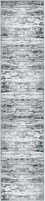 Lansny Modern Abstract Runner Rug 2.6x12, Black Grey White Washable Long Kitchen Runner Non-Slip Soft Hallway Rug Runner Thin Print Faux Wool Carpet for Entryway Bedroom Laundry Room Indoor Home Decor