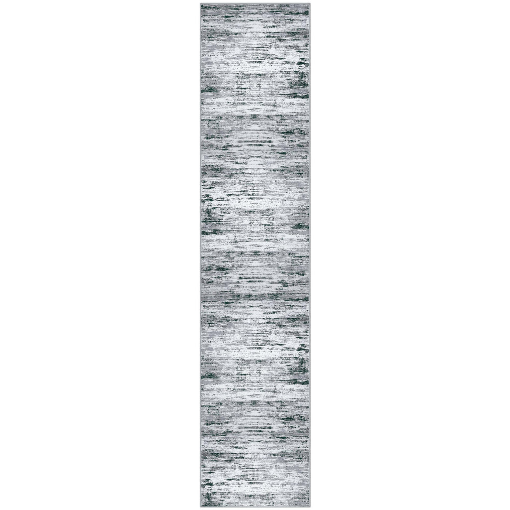 Lansny Modern Abstract Runner Rug 2.6x12, Black Grey White Washable Long Kitchen Runner Non-Slip Soft Hallway Rug Runner Thin Print Faux Wool Carpet for Entryway Bedroom Laundry Room Indoor Home Decor