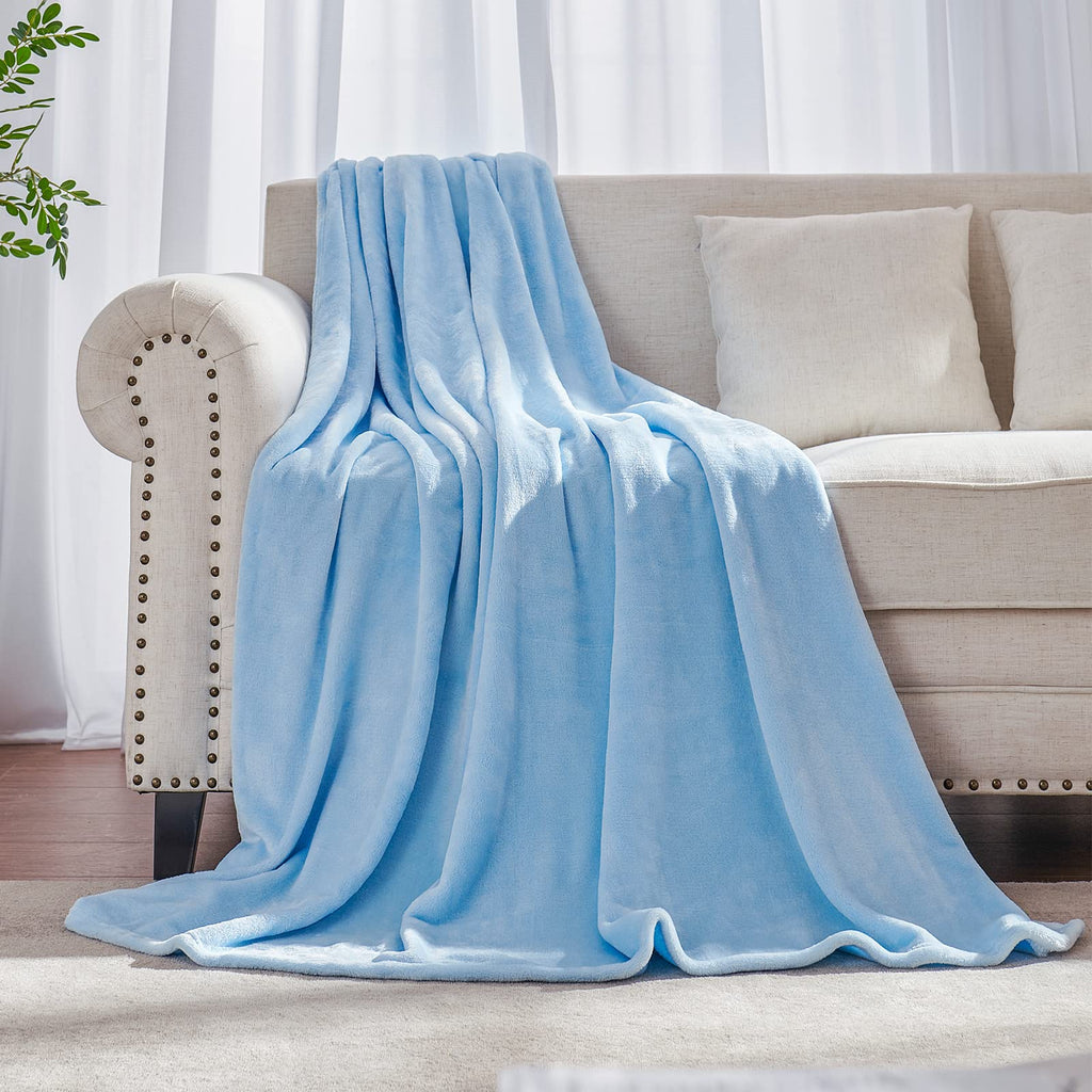 Light Blue Fleece Plush Throw Blanket 50"x60"for Couch Fuzzy Cozy Flannel