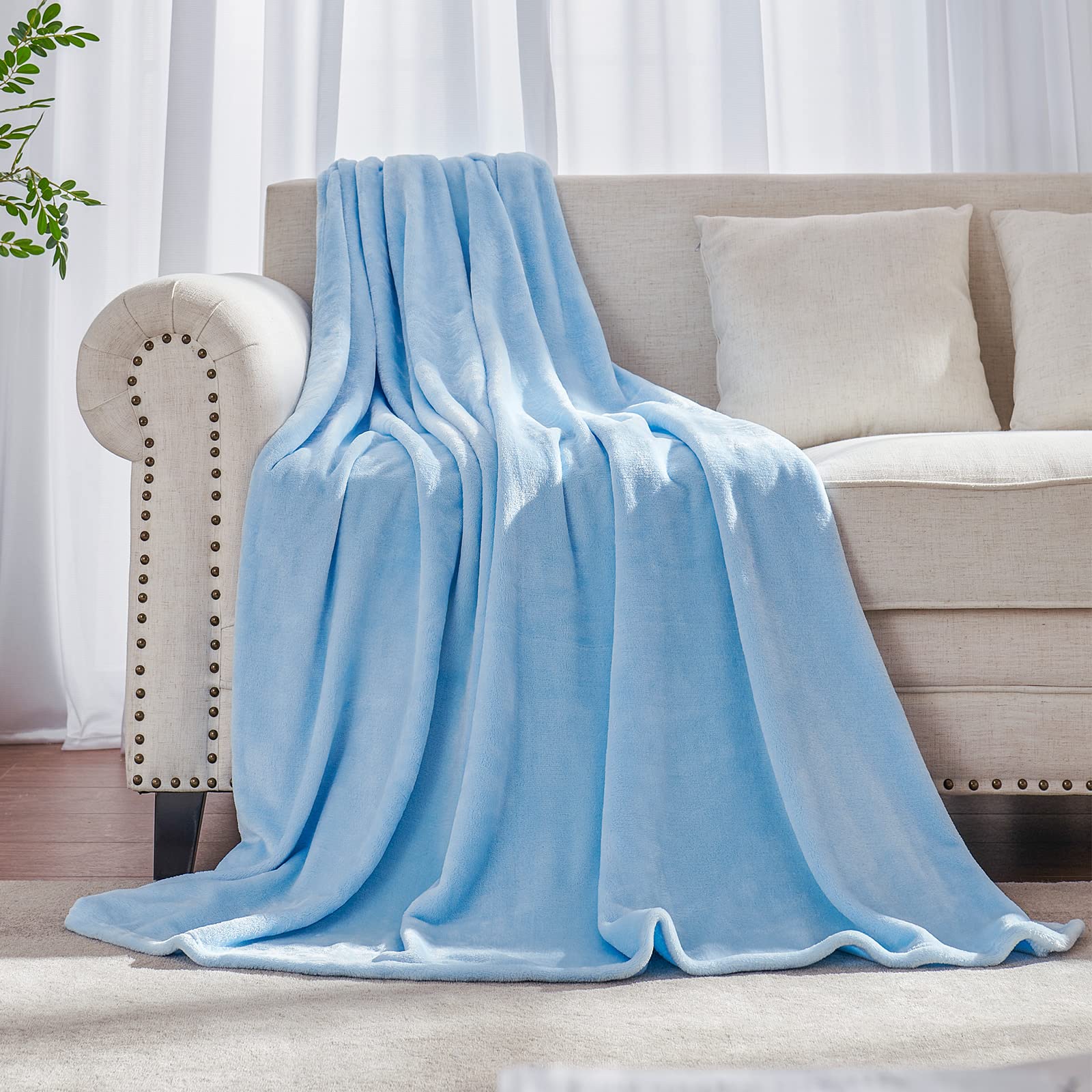 Light Blue Fleece Plush Throw Blanket 50"x60"for Couch Fuzzy Cozy Flannel