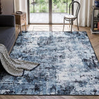 Rugflix 4x6 Area Rug for Living Room, Washable Non-Slip Stain-Resistant Low Pile, Modern Dark Carpet for Dining Room/Home Office/Kid Room/Nursery/Bedroom, Navy Blue/Black