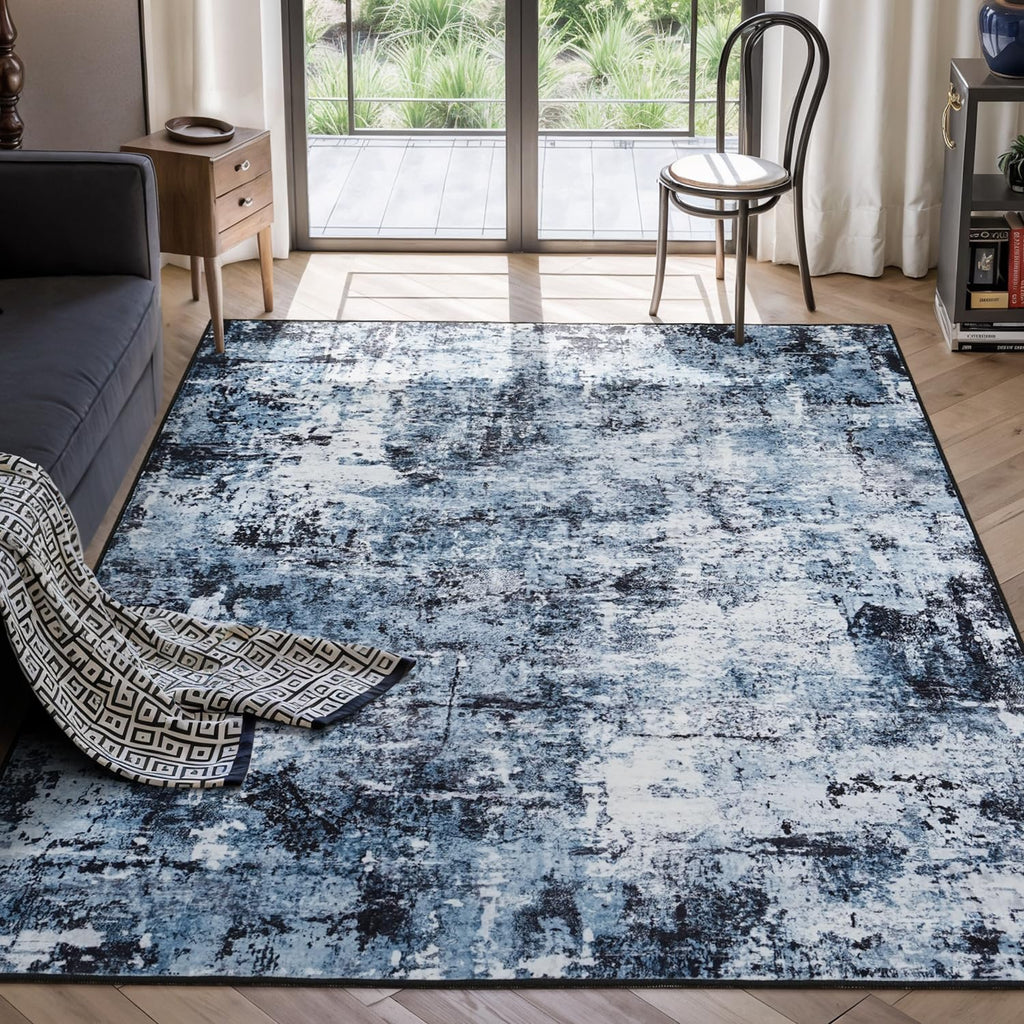 Rugflix 4x6 Area Rugs for Living Room, Washable Navy Blue Dark Rug
