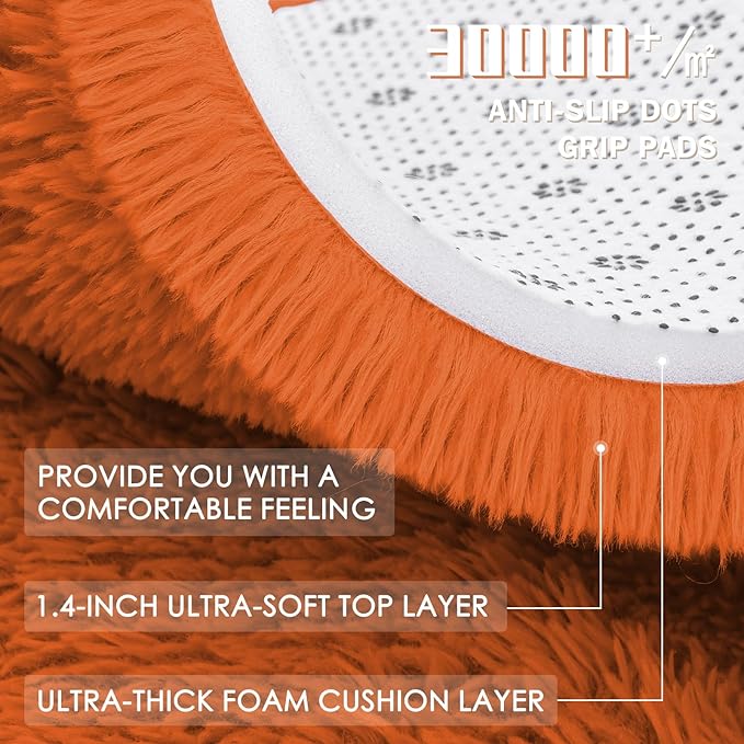OLANLY Orange Round Rugs for Bedroom - Machine Washable, 9 ft Circle Area Rugs for Living Room, Soft and Fluffy Shaggy Carpet for Teen Girl and Boys, Nursery Rooms, Dorms, Home Decor Aesthetic