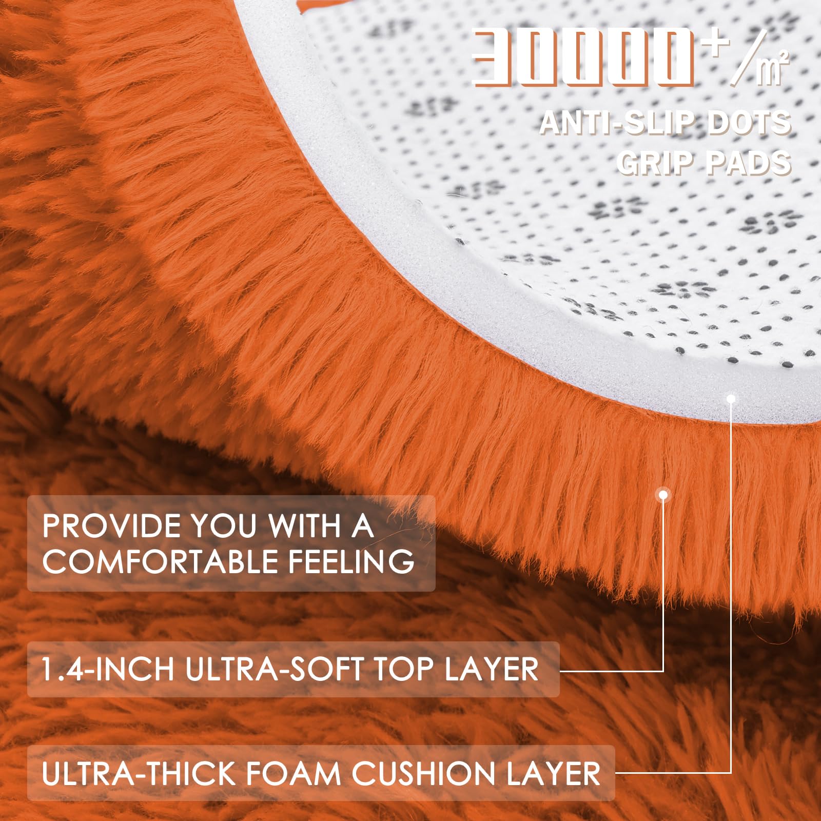 OLANLY Orange Round Rugs for Bedroom - Machine Washable, 9 ft Circle Area Rugs for Living Room, Soft and Fluffy Shaggy Carpet for Teen Girl and Boys, Nursery Rooms, Dorms, Home Decor Aesthetic