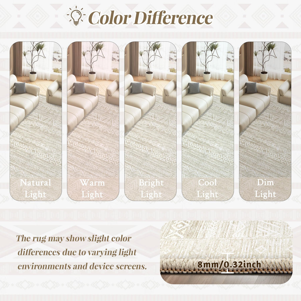 Washable Area Rug 5x7: Moroccan Rug for Living Room Geometric Boho Rug Farmhouse Non Slip Stain Resistant Rugs Low Pile Soft Carpet for Bedroom Dining Room Home Office Kids Room (Ivory Beige,5'x7')