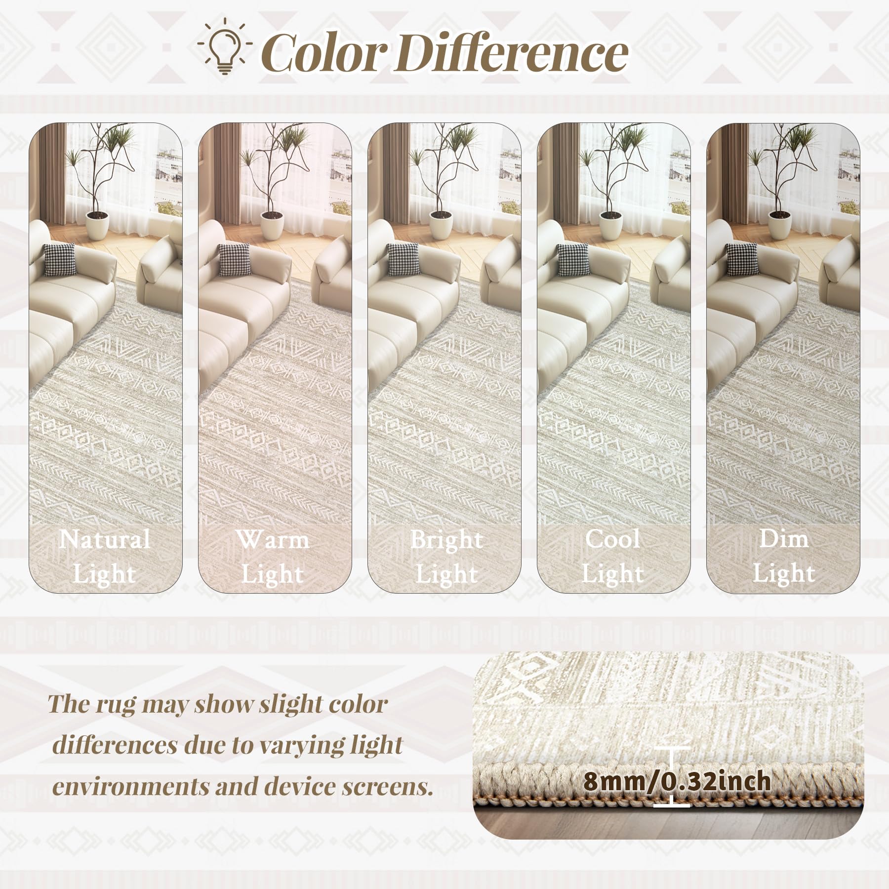 Washable Area Rug 5x7: Moroccan Rug for Living Room Geometric Boho Rug Farmhouse Non Slip Stain Resistant Rugs Low Pile Soft Carpet for Bedroom Dining Room Home Office Kids Room (Ivory Beige,5'x7')