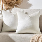 GIGIZAZA Beige Velvet Pillow Covers: Pack of 2 Throw Pillows Soft Solid Covers 16x16 - Decorative Modern Couch Small Cushion Covers,Living Room,Bedroom,Sofa