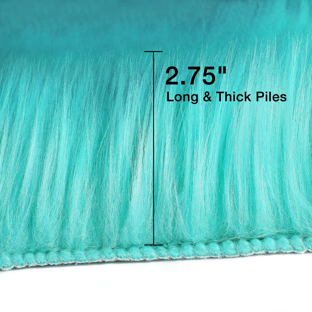 Turquoise Blue Faux Sheepskin Runner Rugs 2x6 ft, Fluffy Fur Couch Covers