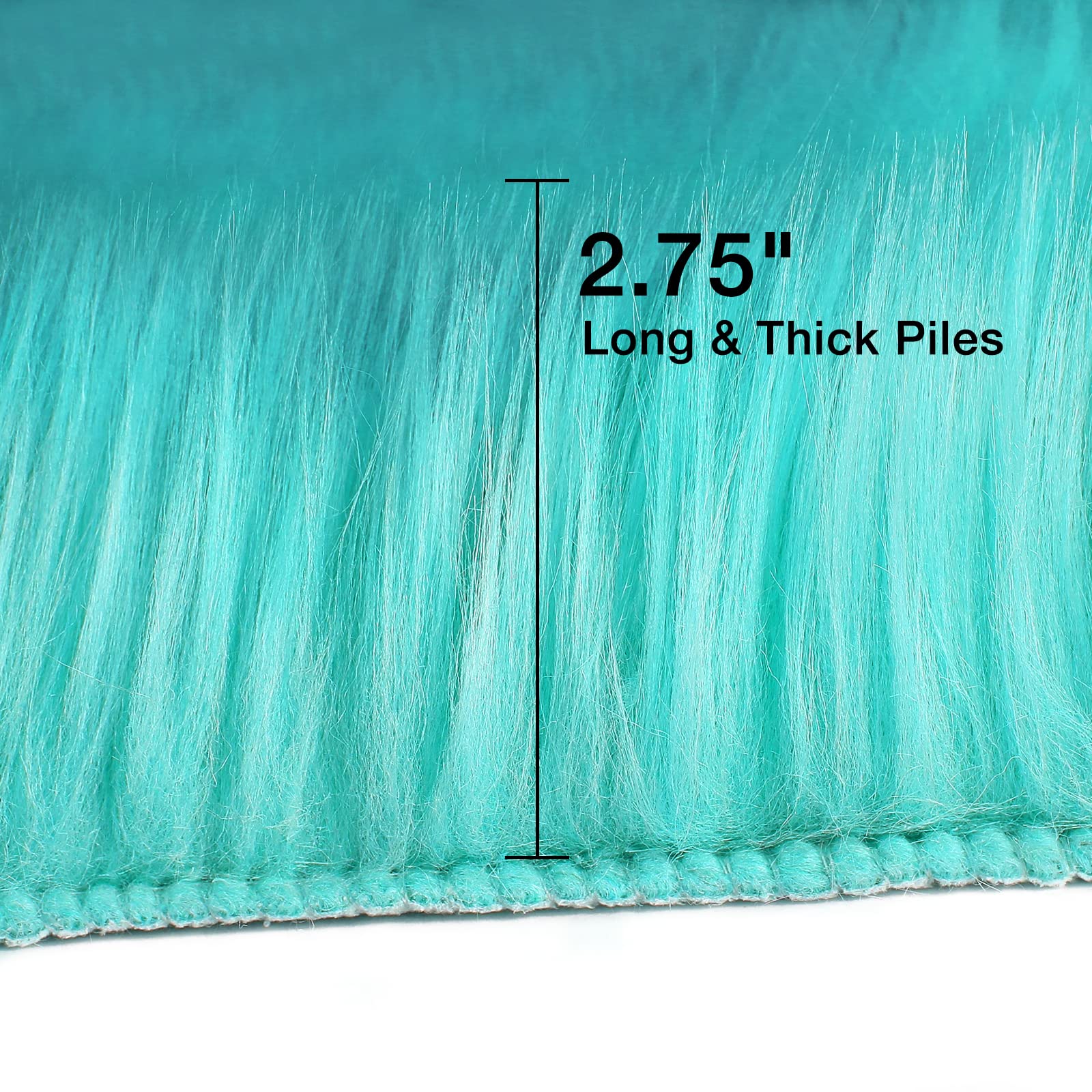Turquoise Blue Faux Sheepskin Runner Rugs 2x6 ft, Fluffy Fur Couch Covers