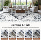 Rugflix 5x7 Area Rug for Living Room, Machine Washable Area Rugs with Non-Slip Backing, Large Soft Boho Vintage Rug for Bedroom, Dining Room, Low Pile Carpet, Kids Pet Friendly, Grey