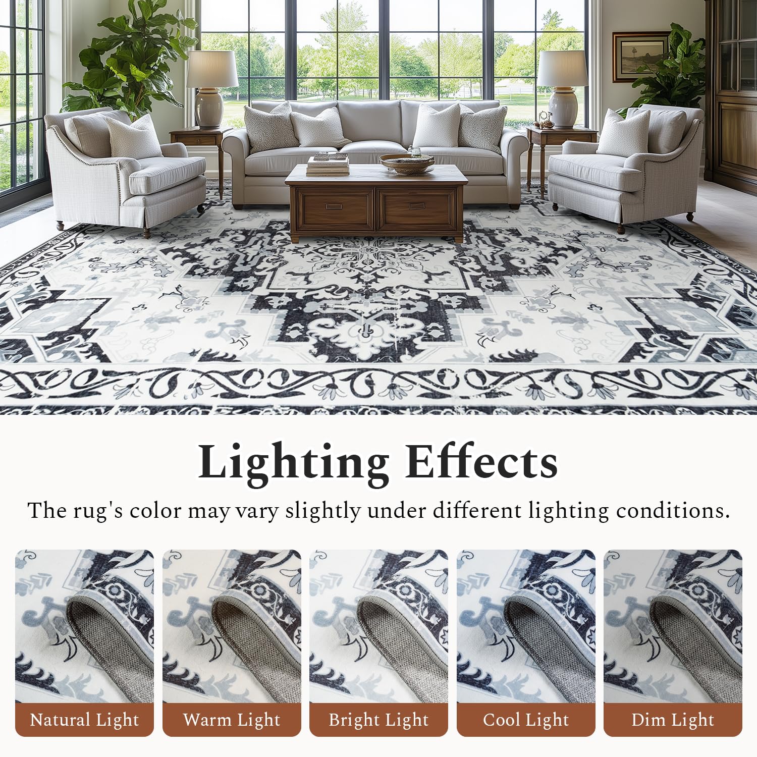 Rugflix 6x9 Area Rugs for Living Room, Washable Light Grey Large Rug