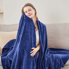inhand Navy Fleece Twin Blanket, Super Soft Flannel Cozy Blankets for Adults, Lightweight Leaves Pattern Fuzzy Blanket for Couch Sofa Bed Office, Warm Plush Blankets for All Season, 60x90 Inches