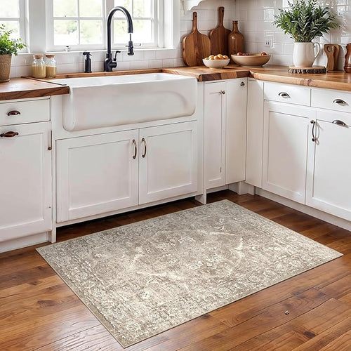 2x3 Washable Area Rug for Entryway: Throw Vintage Neutral Rugs NaturalBeige