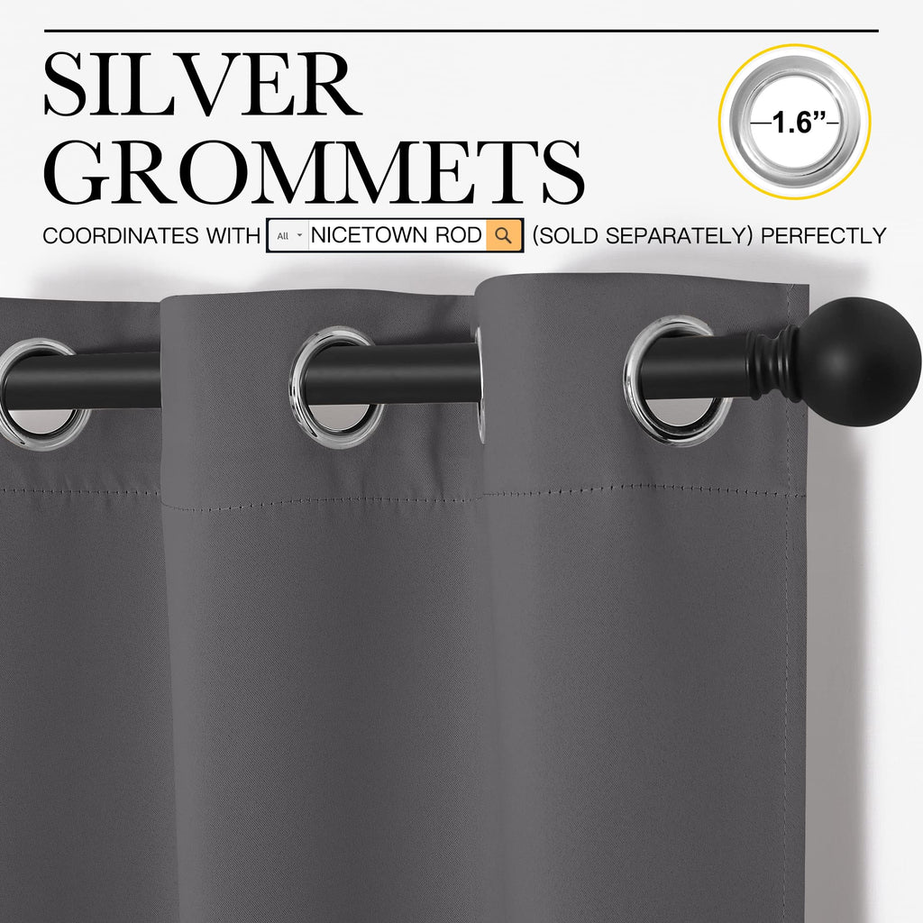 NICETOWN Bedroom Curtains Blackout Drapery Panels, Three Pass Microfiber Thermal Insulated Solid Ring Top Blackout Window Curtains/Drapes (Two Panels, 42 x 48 inches, Gray)