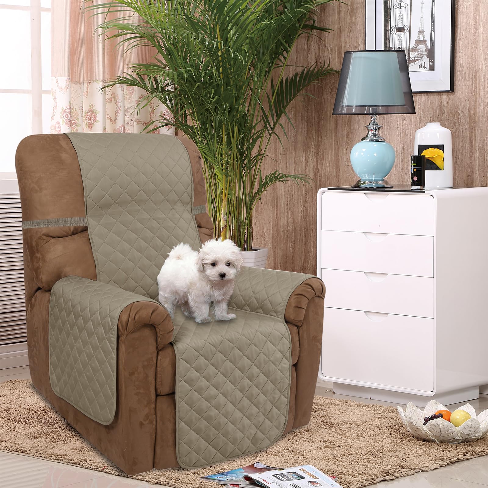 U-NICE HOME Reversible Recliner Chair Covers, Khaki/Light Grey