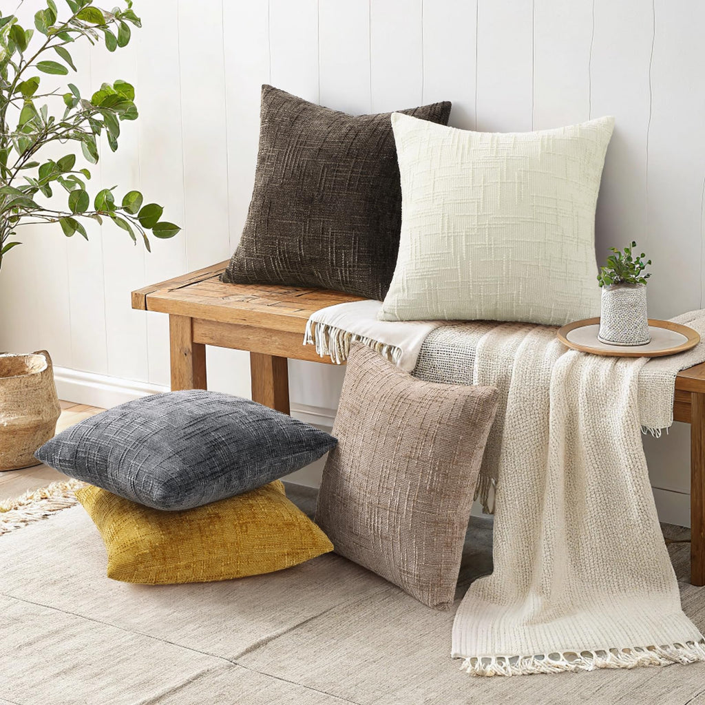 decorUhome Textured Chenille Throw Pillow Covers 22x22 Set of 2 Dark Grey