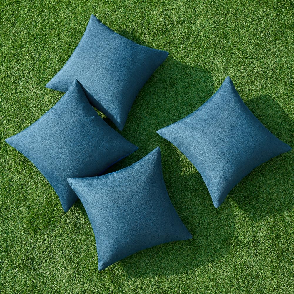 MIULEE Pack of 4 Decorative Outdoor Throw Pillow Covers Linen Waterproof Pillow Covers Summer Farmhouse Cushion Cases for Patio Garden Tent Balcony Couch Sofa 18x18 Inch Navy Blue