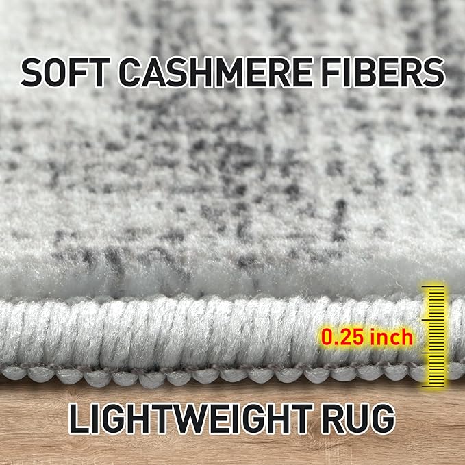 9x12 Area Rugs for Living Room: Washable Abstract Black Grey Badroom Carpet