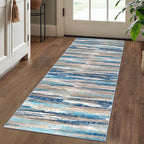 Lansny Modern Abstract Runner Rug 2x5, Blue Washable Entryway Kitchen Runner Non-Slip Soft Hallway Rug Runner Thin Print Faux Wool Carpet for Bedroom Laundry Room Indoor