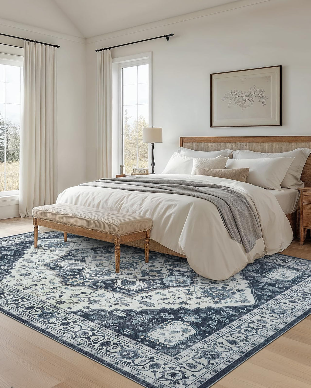 AMADA HOMEFURNISHING 9x12 Area Rug, Washable Low-Profile Large Area Rug with Non-Slip Backing & Durable Edge Binding, Vintage Large Rugs for Living Room, Bedroom