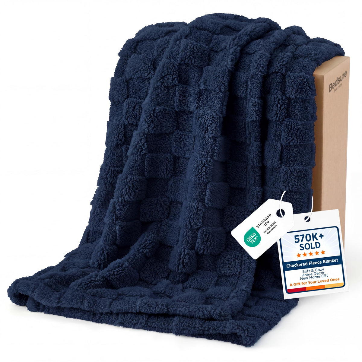 Bedsure Checkered Fleece Throw Blankets for Bed/Couch, Ashley Blue,50"×70"