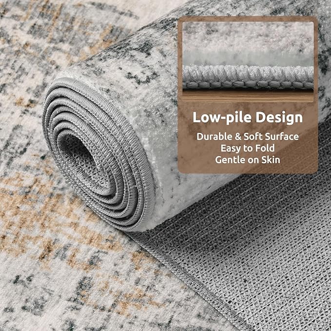 AMOAMI 2 x 8 Hallway Runner Rug Non Slip Super Soft Long Runner Rugs Machine Washable Low Pile Modern Abstract Runners for Hallways for Bedroom Laundry Room Kitchen, Grey