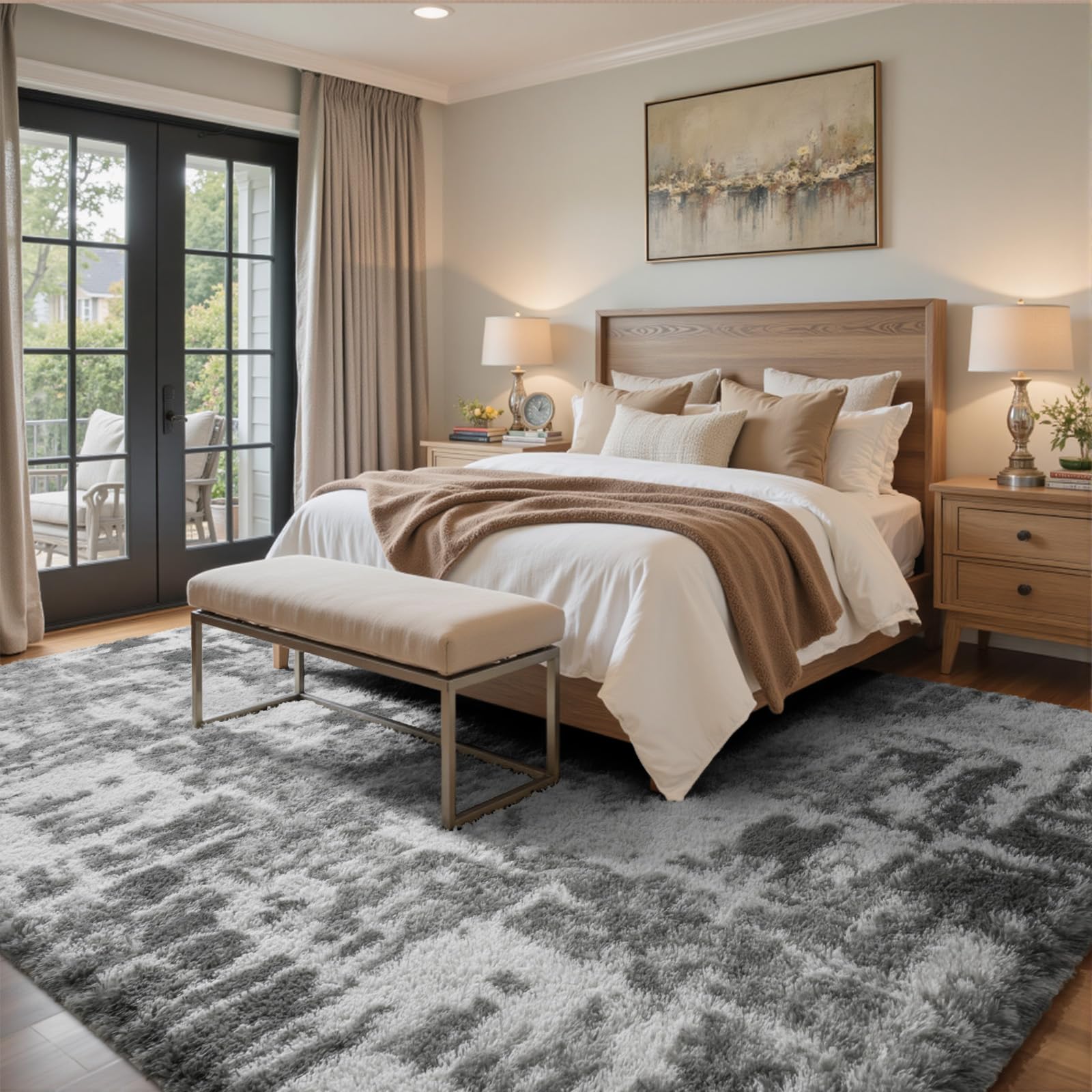 5x7 Ft Large Shag Rugs for Bedroom Living Room, Tie Dyed Ultra Soft Fluffy Furry Area Rug for Indoor Floor, Aesthetic Carpet for Home Decor (Grey)