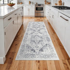 EISUROM 2x5 Washable Runner Rug: Vintage Medallion Kitchen Soft Rugs Gray