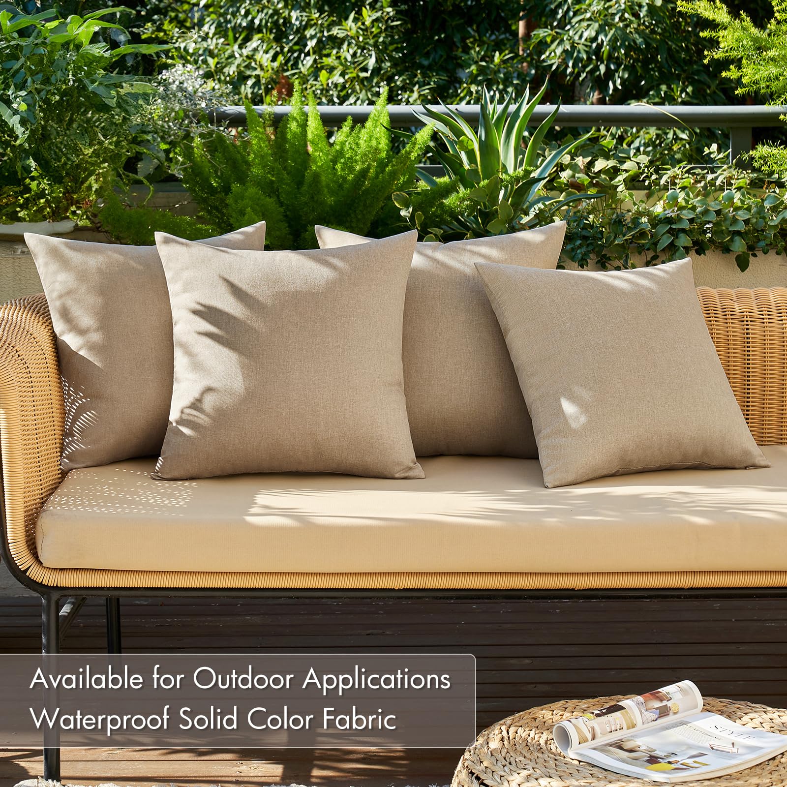 MIULEE Pack of 4 Decorative Outdoor Throw Pillow Covers Linen Waterproof Pillow Covers Summer Farmhouse Cushion Cases for Patio Garden Tent Balcony Couch Sofa 16x16 Inch Light Tan