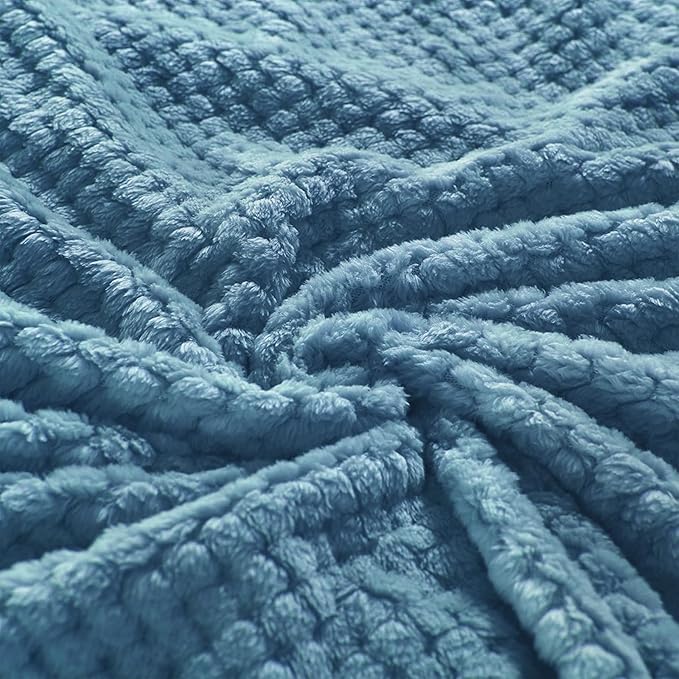 Exclusivo Mezcla Fleece Bed Blanket Queen Size, Super Soft and Warm Blankets for Couch, Sofa and Bed Waffle Textured, Cozy, Fuzzy and Lightweight (Slate Blue, 90x90 Inches)
