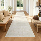 2x8 Washable Runner Rug: Moroccan Geometric Boho Rug Farmhouse Non Slip Stain Resistant Rugs Low Pile Soft Carpet for Porch Kitchen Laundry Room Living Room Bedroom (Ivory Beige,2'x8')